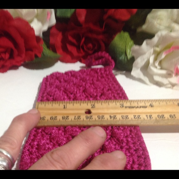 Pink Crochet Coin Purse Accessory Bag with strap - Picture 14 of 16